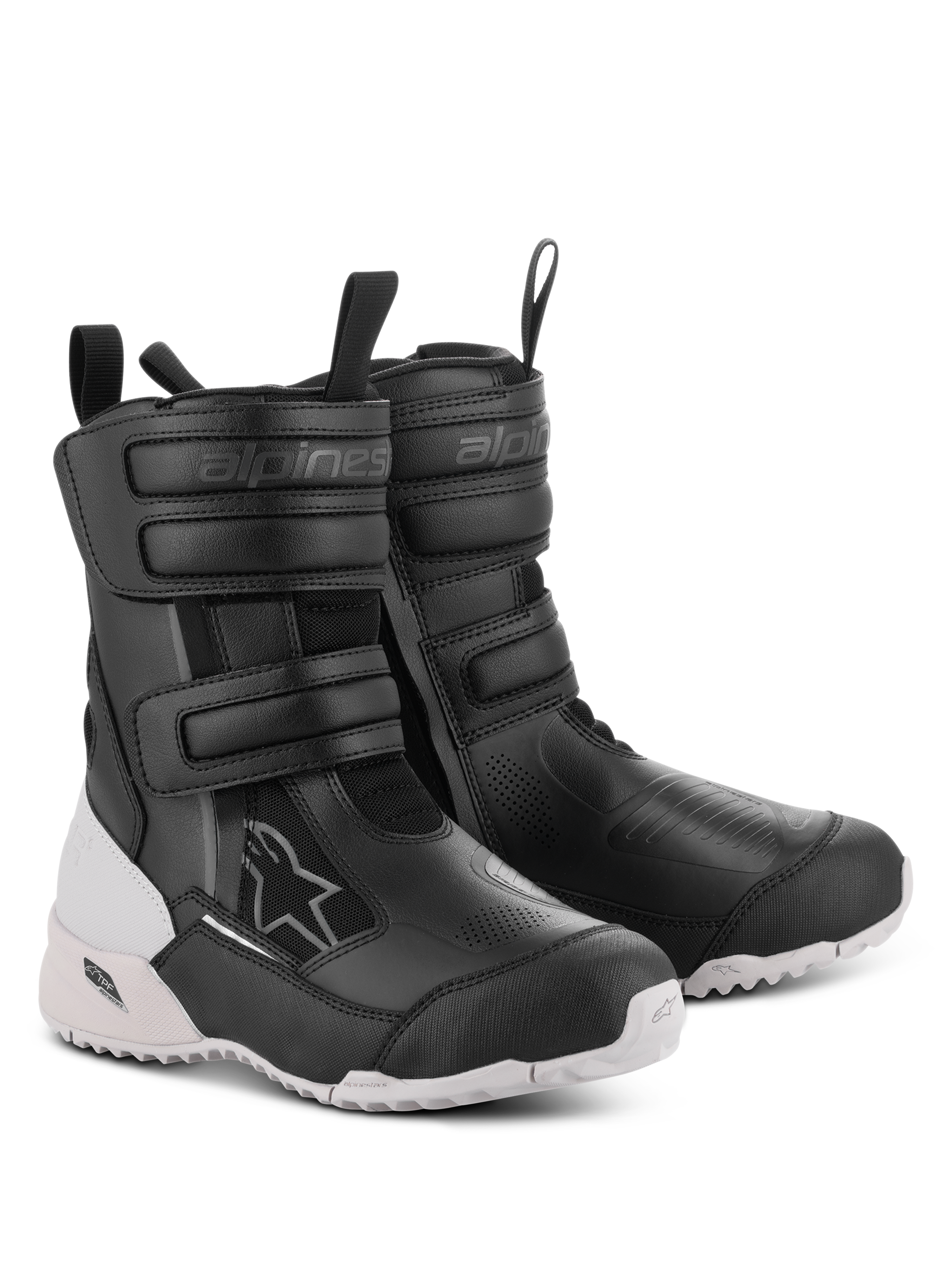 Botas Alpinestars Stella RT-7 Touring Drystar para mujer, botas de moto, negras y blancas, con correas dobles de velcro y entrada de doble cremallera, construcción duradera de microfibra y tejido, suela de tacos blanca y robusta con protección TPF, diseño listo para la aventura