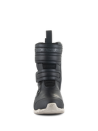 Botas Alpinestars Stella RT-7 Touring Drystar® para mujer, botas de touring para moto negras con suela blanca, vista frontal con doble cierre de correas de velcro y logotipo de Alpinestars grabado, diseño técnico para conducción en carretera y aventura