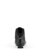Alpinestars Celer Shoes, Motorcycle Riding Shoes, Black and White, rear view showing the heel construction, white Alpinestars star logo, micro-perforated details, and textured rubber sole for sport performance riding