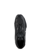 Alpinestars Celer Shoes, Black and White, top-down view highlighting the Rotor Closure System dial, technical microfiber construction, and sleek sport riding silhouette.