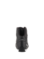 Alpinestars Faster-3 Rideknit® Shoes, Black Motorcycle Riding Shoes, rear view showing TPR heel counter and microfiber construction, sleek and protective road racing footwear