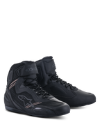 Zapatos Alpinestars Faster-3 Rideknit®, calzado para moto, color negro, con parte superior de microfibra ligera y malla, cierre de cordones con correa de velcro en el tobillo y diseño aerodinámico de carreras.