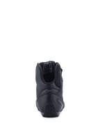 Zapatos Alpinestars Faster-3 Rideknit®, vista trasera, negro, con contrafuerte del talón en TPR para soporte lateral, chasis de microfibra con forro de malla transpirable, calzado de motociclismo de alto rendimiento para carretera