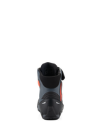 Alpinestars Faster-4 Shoes, Motorcycle Riding Shoes, Black Gray and Red Fluo, rear view showing the reinforced heel counter, ankle support, and sleek sport-inspired design.