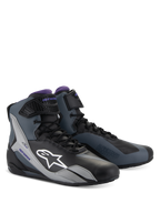 Alpinestars Stella Faster-4, zapatos de moto para mujer, negros, grises y violetas, diseño técnico de caña alta con cordones y correa de ajuste, calzado para conducción en carretera.