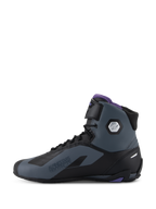Alpinestars Stella Faster-4, zapatos de moto de caña alta para mujer, negros y grises con acentos violetas y protección de tobillo, con certificación CE.
