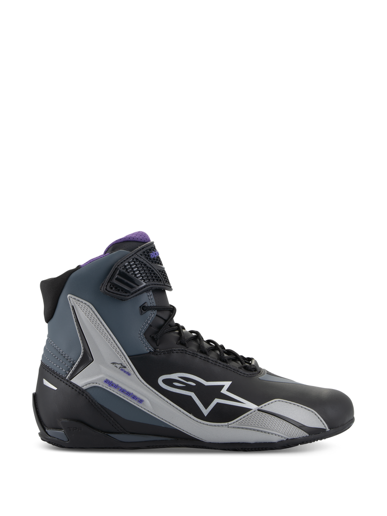 Alpinestars Stella Faster-4, zapatos de moto para mujer, negros y morados, construcción técnica de microfibra protectora.