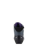 Alpinestars Stella Faster-4, zapatos de moto para mujer, negros y grises, vista trasera con forro violeta.