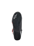 Zapatos Alpinestars Superfaster, vista de la suela, suela de goma negra con patrón de agarre técnico, con logotipo Astars blanco y marca Alpinestars en relieve, diseñados para el motociclismo y la comodidad al caminar