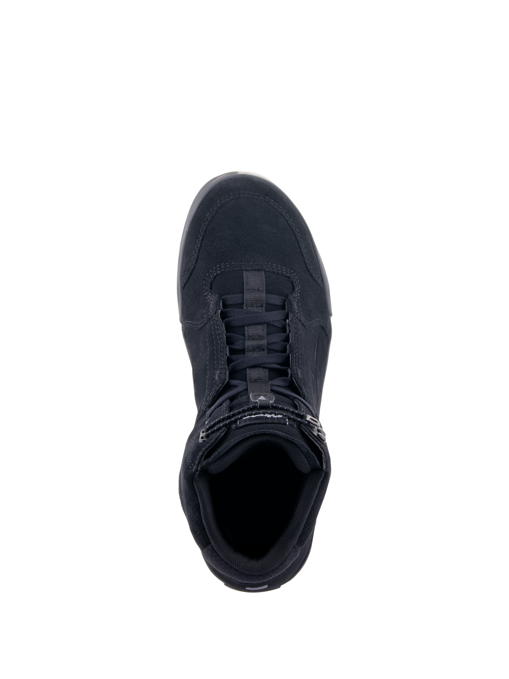 Zapatos de Montar Alpinestars Chrome, Negro Negro, vista desde arriba, con construcción de ante dividido, cierre de cordones con correa superior elástica, silueta urbana casual diseñada para la protección en moto