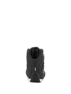 Zapatos Alpinestars Sektor, calzado para motociclista, negro y amarillo flúor, vista trasera que muestra el talón con tira reflectante y detalles del forro interior, suela de rendimiento texturizada