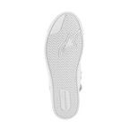 Alpinestars Stated Shoes, Urban Motorcycle Shoes, White Cool Gray, bottom view of the vulcanized rubber sole, featuring a herringbone traction pattern with Alpinestars branding and TPF (Transversal Protection Frame) logo for grip and safety
