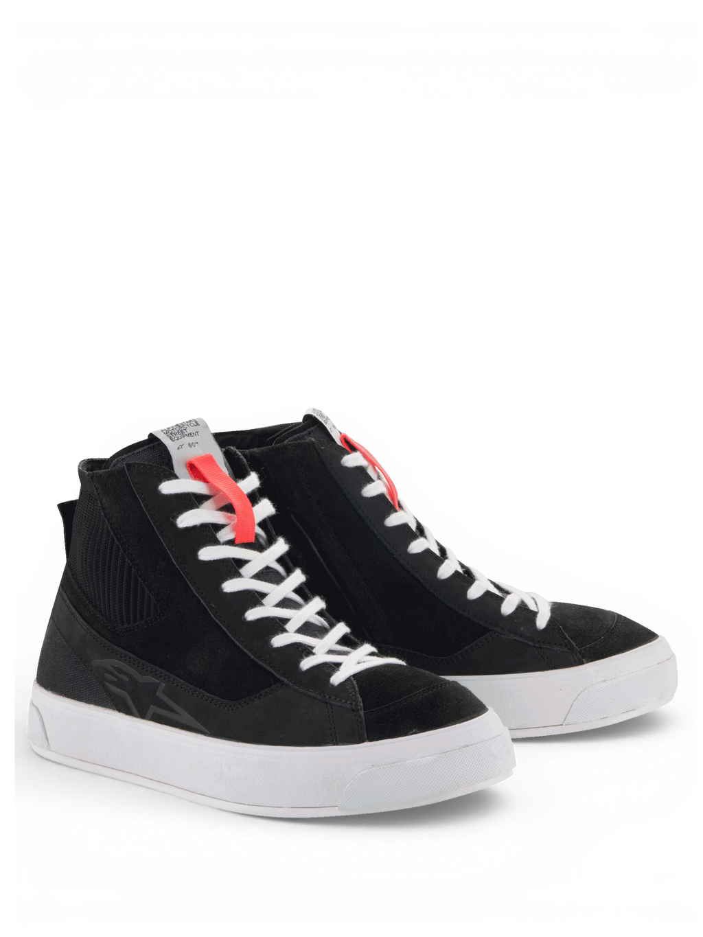 Alpinestars Stella Stated Podium, zapatos de moto para mujer, estilo urbano tipo skate, negros con suela y cordones blancos, construcción de cuero y lona