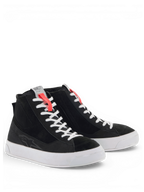 Alpinestars Stella Stated Podium, zapatos de moto para mujer, estilo urbano tipo skate, negros con suela y cordones blancos, construcción de cuero y lona