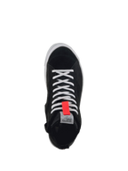 Alpinestars Stella Stated Podium, zapatos de moto urbanos para mujer, negros y blancos con detalle rojo, vista superior.