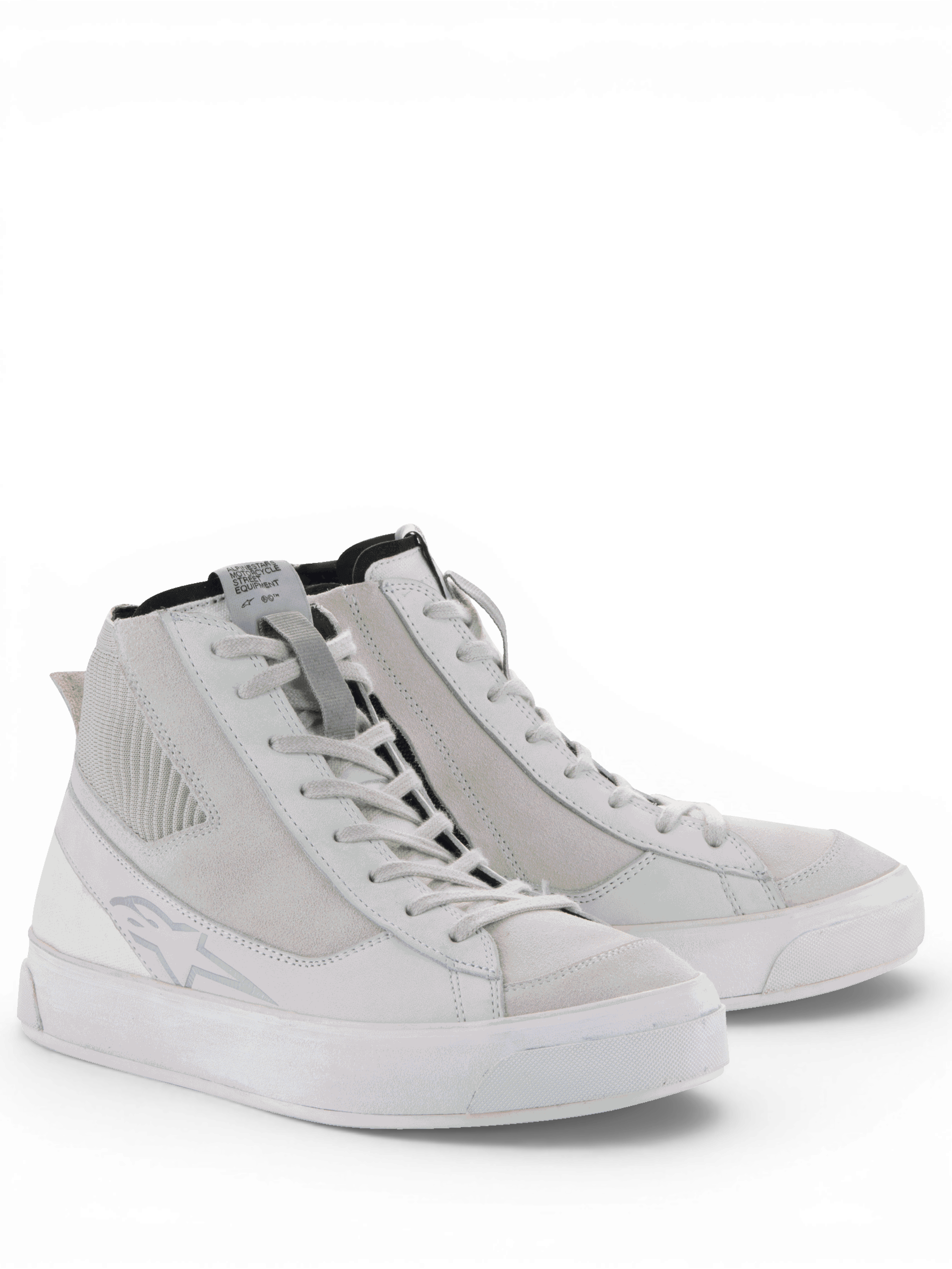 Alpinestars Stella Stated Podium, zapatos de moto para mujer, blanco y gris frío, estilo retro urbano con suela vulcanizada y construcción de cuero