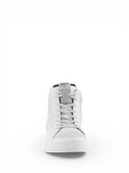 Alpinestars Stella Stated Podium, zapatos de moto para mujer, blanco y gris frío, estilo urbano retro skate, vista frontal