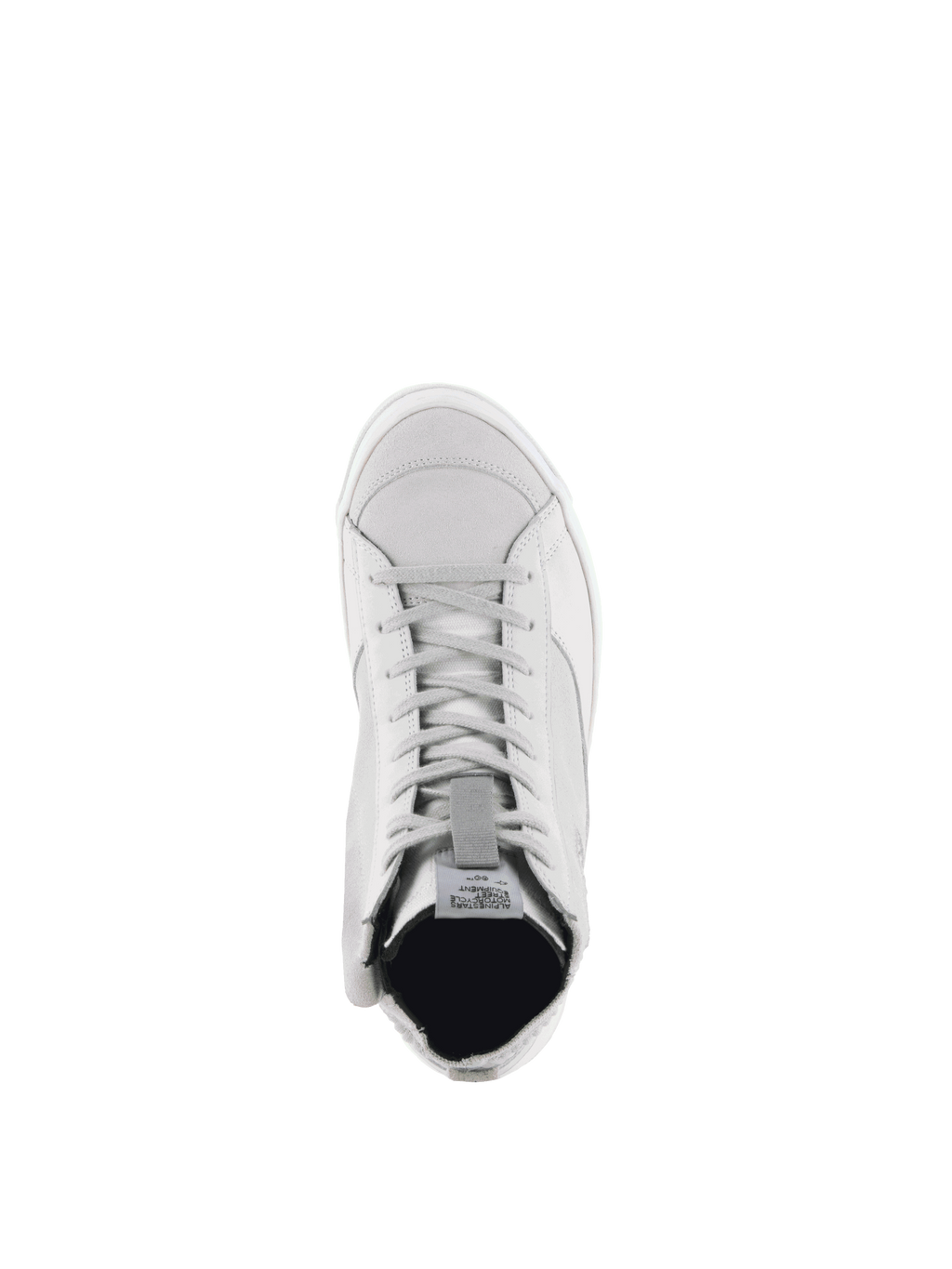 Alpinestars Stella Stated Podium, zapatos de moto urbanos para mujer, blanco y gris, vista superior.