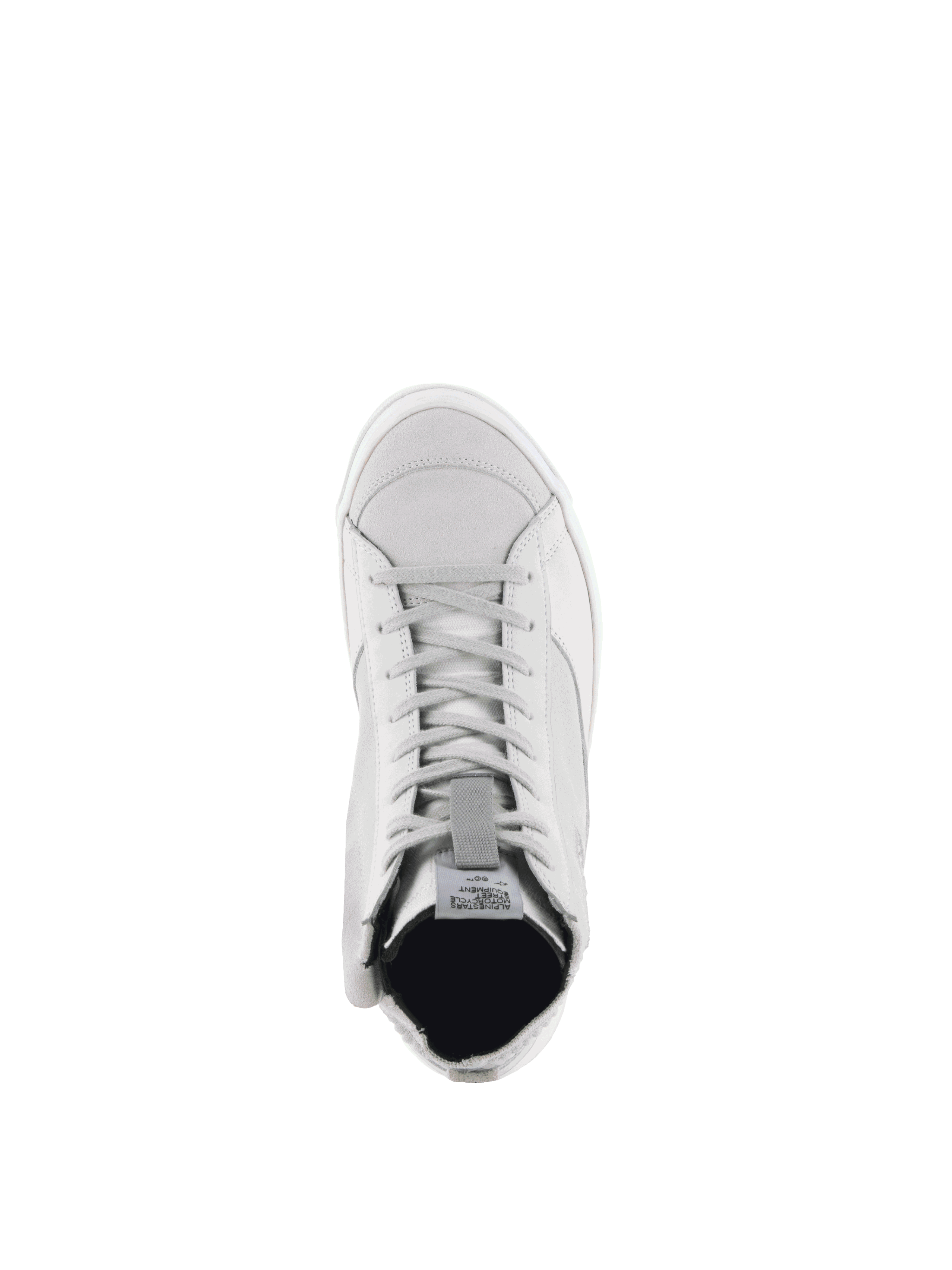 Alpinestars Stella Stated Podium, zapatos de moto urbanos para mujer, blanco y gris, vista superior.