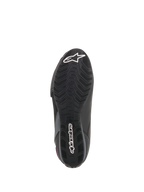Zapatos Alpinestars Stella Faster-3 Drystar® para mujer, vista de la suela, suela de caucho negra con patrón de agarre texturizado, logotipo de estrella y nombre de marca Alpinestars en blanco, construcción duradera para motociclismo
