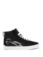 Alpinestars FQ20 Ride-63 Canvas Shoes, black high-top street riding shoes, white Alpinestars logo and red "EL DIABLO" text on the side, white sole and laces, casual urban motorcycle footwear