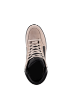 Zapato Impermeable Alpinestars J-6, zapato de moto urbano, Black Flint White, vista cenital que muestra la parte superior de cuero de ante, cordones blancos y cuello acolchado negro, diseño informal inspirado en zapatillas para trayectos urbanos en moto