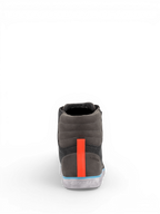 Alpinestars J-6 Impermeable Canvas, zapatos de moto urbanos, grises y antracita, vista trasera con franja naranja y detalles azules
