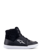 Alpinestars Chrome Drystar Shoes, zapatillas de moto de caña alta negras con logo de estrella y suela blancos, parte superior de cuero y ante impermeable, calzado de conducción urbana con cuello acolchado