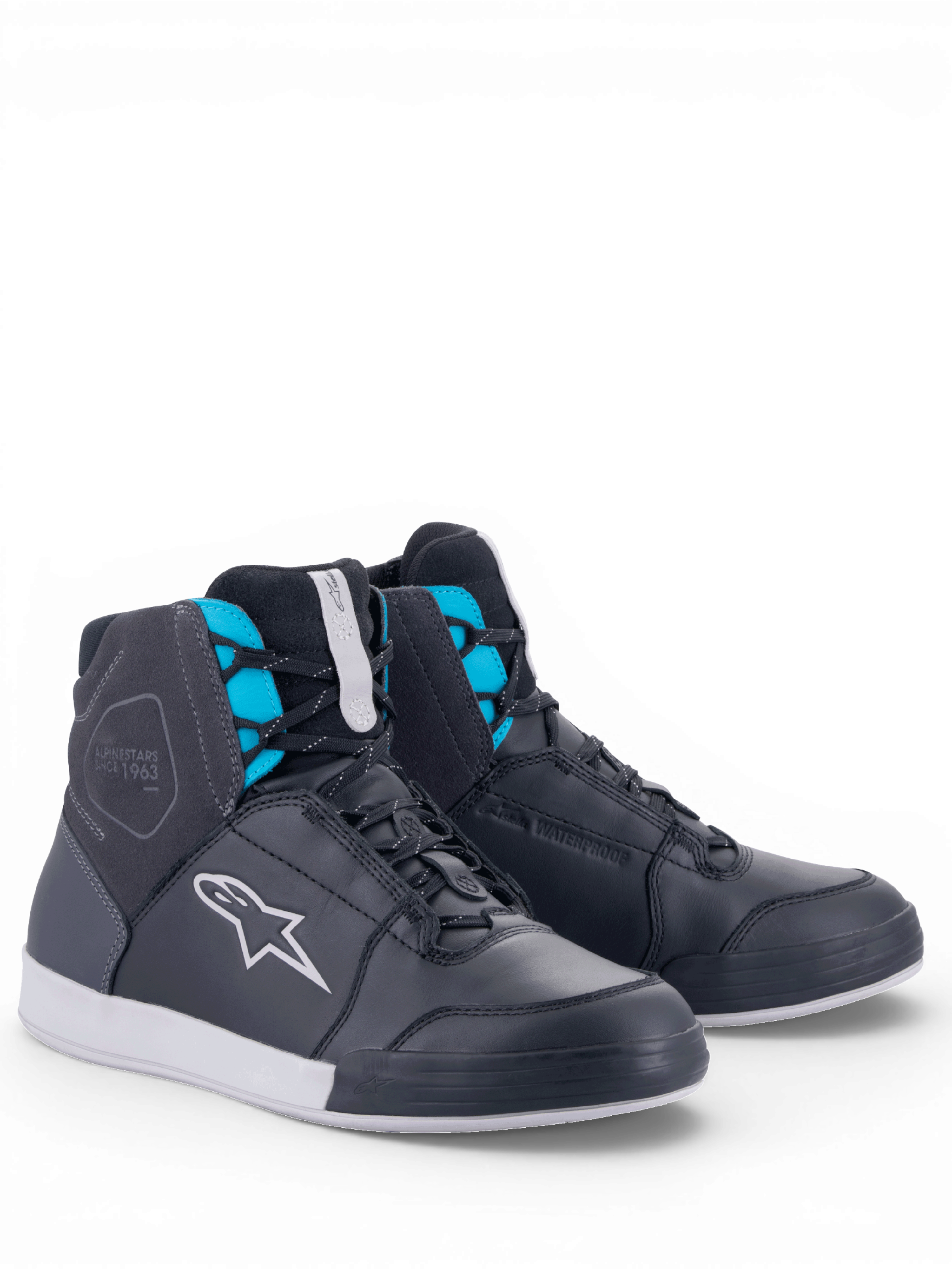 Alpinestars Chrome Drystar, zapatos de moto para mujer, negros y turquesa, impermeables, construcción de cuero y ante, estilo urbano casual