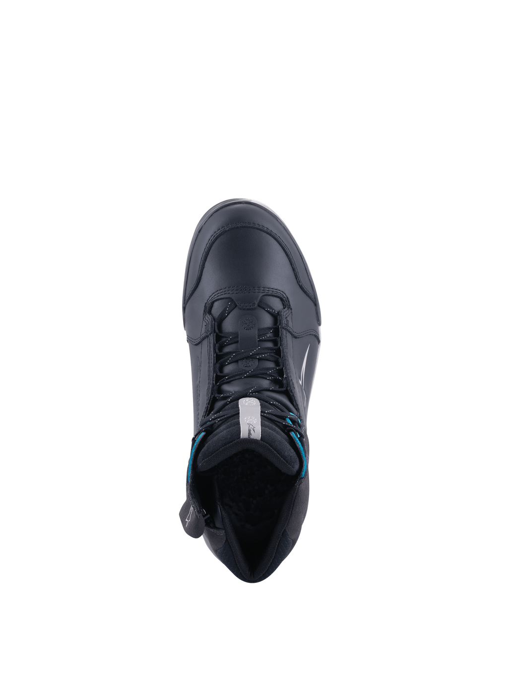 Alpinestars Chrome Drystar, zapatos de moto para mujer, negros con detalles en turquesa, impermeables, calzado urbano en vista superior