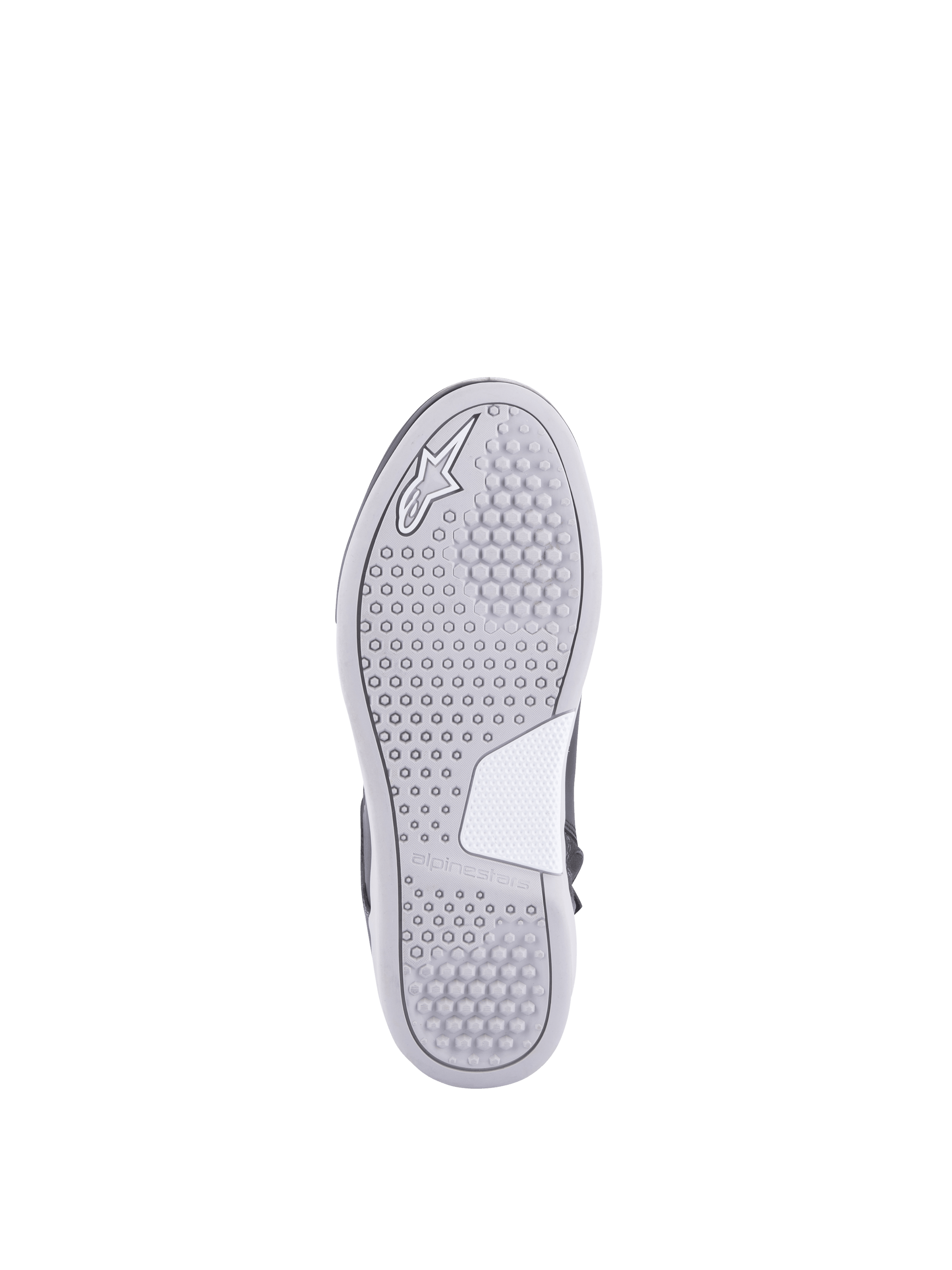 Alpinestars Stella Chrome Drystar, zapatos de moto urbanos para mujer, suela gris y blanca con patrón hexagonal y logotipo