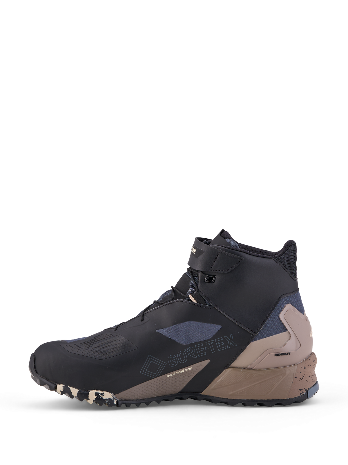 Alpinestars Cr X Gore Tex Zapatillas, zapatos de moto all-terrain de corte bajo, negros, gris oscuro y beis, impermeables con membrana Gore-Tex