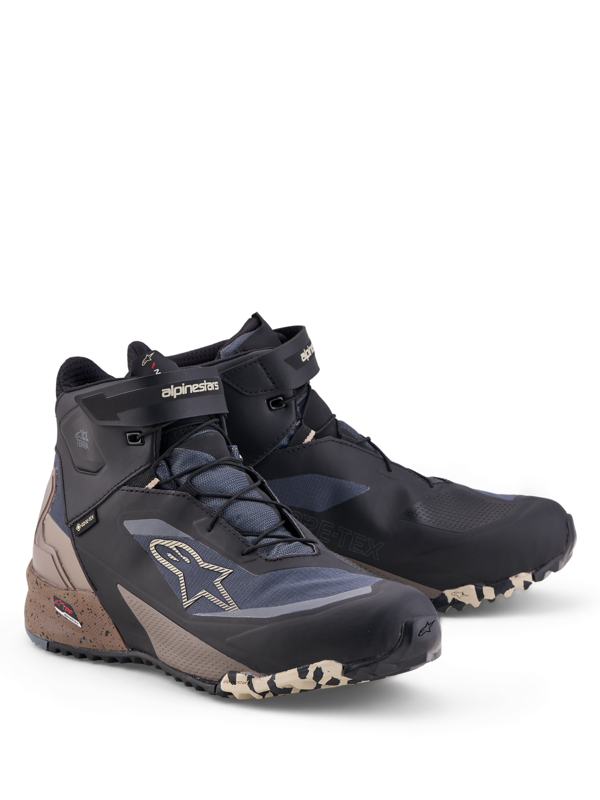 Alpinestars Cr X Gore Tex Zapatillas, zapatos de moto para aventura all-terrain, negro, gris oscuro y beige, membrana impermeable GORE-TEX