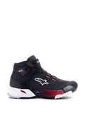 Alpinestars CR-X Women's Drystar® Riding Shoe, zapatillas de moto para mujer, negro, blanco y rosa diva, vista de perfil que muestra el logotipo de Alpinestars en blanco, detalles en degradado rosa en la entresuela y la marca Stella en el tobillo, diseño elegante e impermeable estilo zapatilla deportiva.