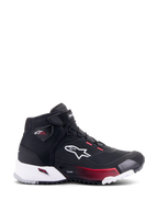 Alpinestars CR-X Women's Drystar® Riding Shoe, zapatillas de moto para mujer, negro, blanco y rosa diva, vista de perfil que muestra el logotipo de Alpinestars en blanco, detalles en degradado rosa en la entresuela y la marca Stella en el tobillo, diseño elegante e impermeable estilo zapatilla deportiva.