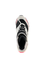 Alpinestars CR-X Women's Drystar® Riding Shoes, White Mid Gray Black and Diva Pink, top-down view highlighting the lacing and inner lining, athletic running shoe-inspired design with pink accents, waterproof motorcycle riding footwear