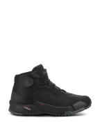 Alpinestars CR-X Drystar® Riding Shoes, Motorcycle Riding Shoes, Black, side profile view, sleek sneaker-inspired design with a rugged outsole, featuring Drystar branding and protective ankle discs