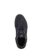 Alpinestars Primer Riding Shoes, negros, vista desde arriba, calzado de moto urbano casual con una parte superior de materiales mixtos con paneles de ante y malla, cierre de cordones y logotipo blanco de Alpinestars en la lengüeta