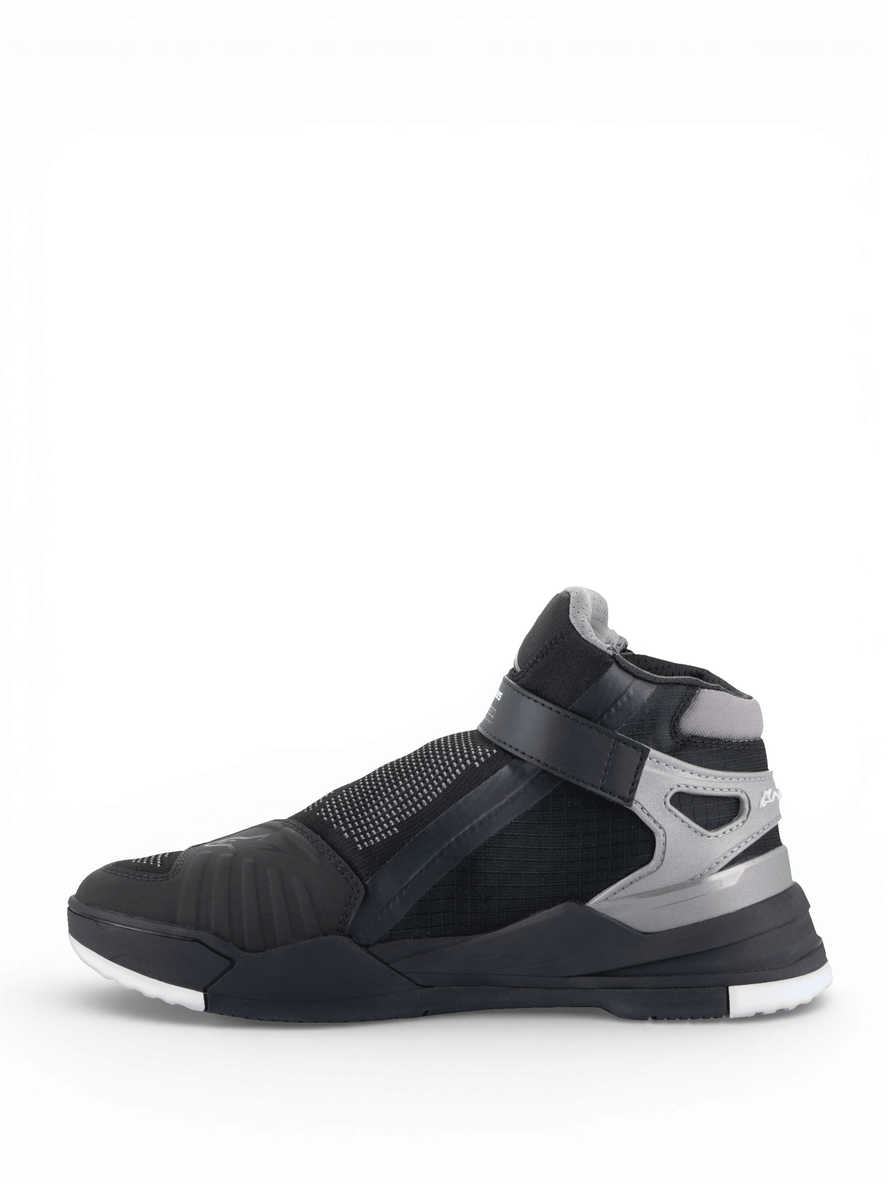 Alpinestars Speedflight Street, zapatos de moto técnicos para estilo urbano en negro y gris metalizado, con cremallera lateral y correa de ajuste.
