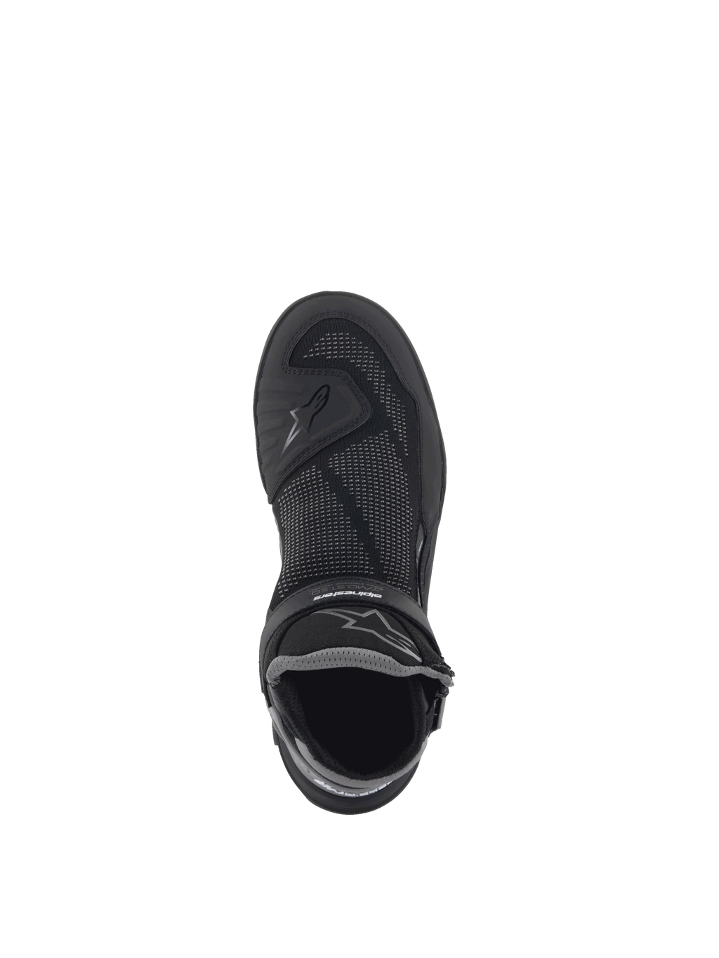 Alpinestars Speedflight Street, zapatos de moto urbanos de hombre, negro y gris gun metal, malla tejida transpirable, vista superior con logotipos técnicos
