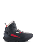 Alpinestars Speedstreet Shoes, Motorcycle Riding Shoes, Black Ecru and Bright Red, high-top side profile, streetwear-inspired design, padded ankle collar, thick sole with TPF marking, protective gear for urban riding