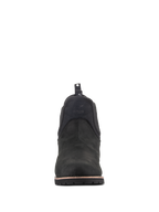 Zapatos Alpinestars Turnstone, calzado urbano para motociclismo, negro, vista frontal de una bota de cuero bovino estilo Chelsea, con un logotipo en relieve en la parte frontal y un tirador trasero.