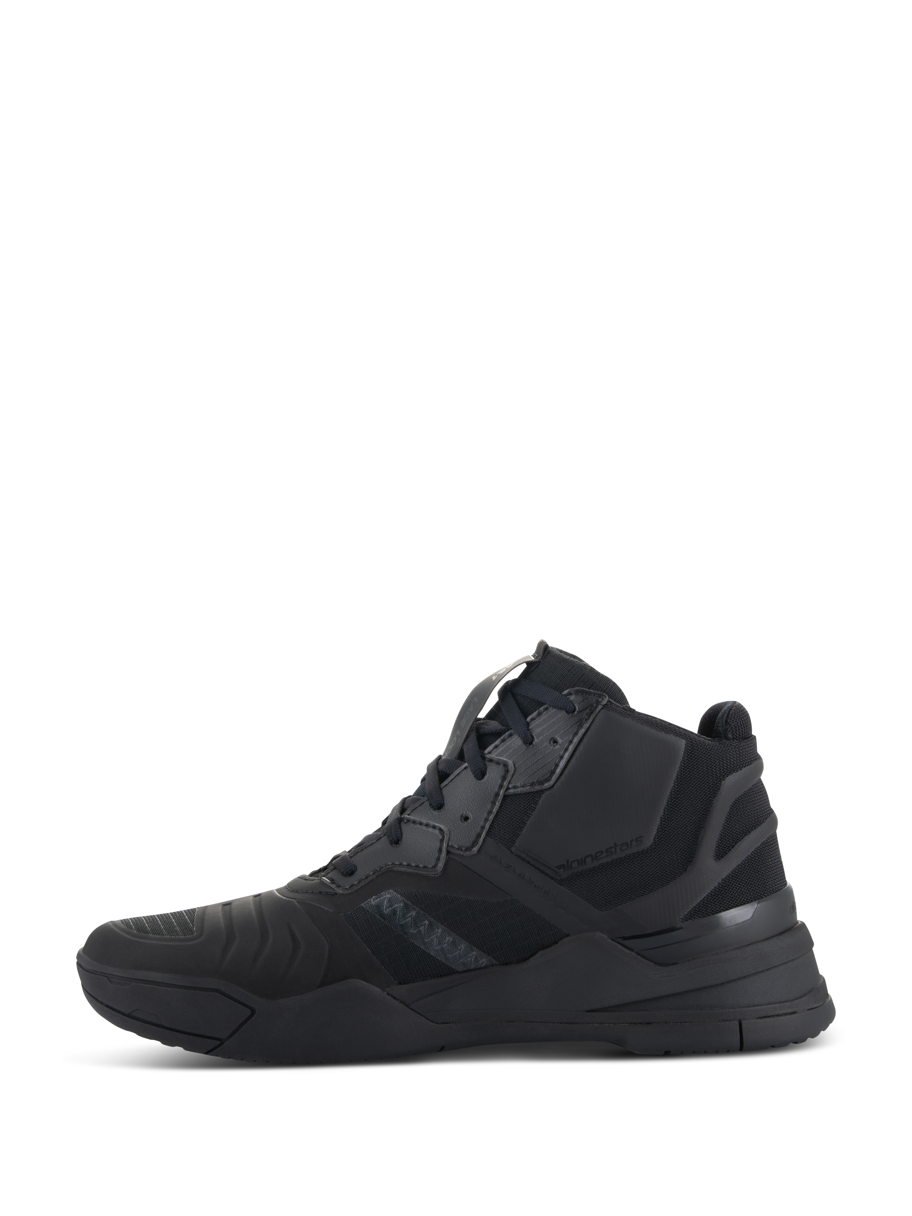 Zapatos Alpinestars Speedflight, Negro Negro, perfil lateral de calzado de alto rendimiento para motociclismo, diseño de bota media inspirado en zapatillas con parte superior antidesgarro y paneles de refuerzo sin costuras, silueta atlética duradera totalmente negra