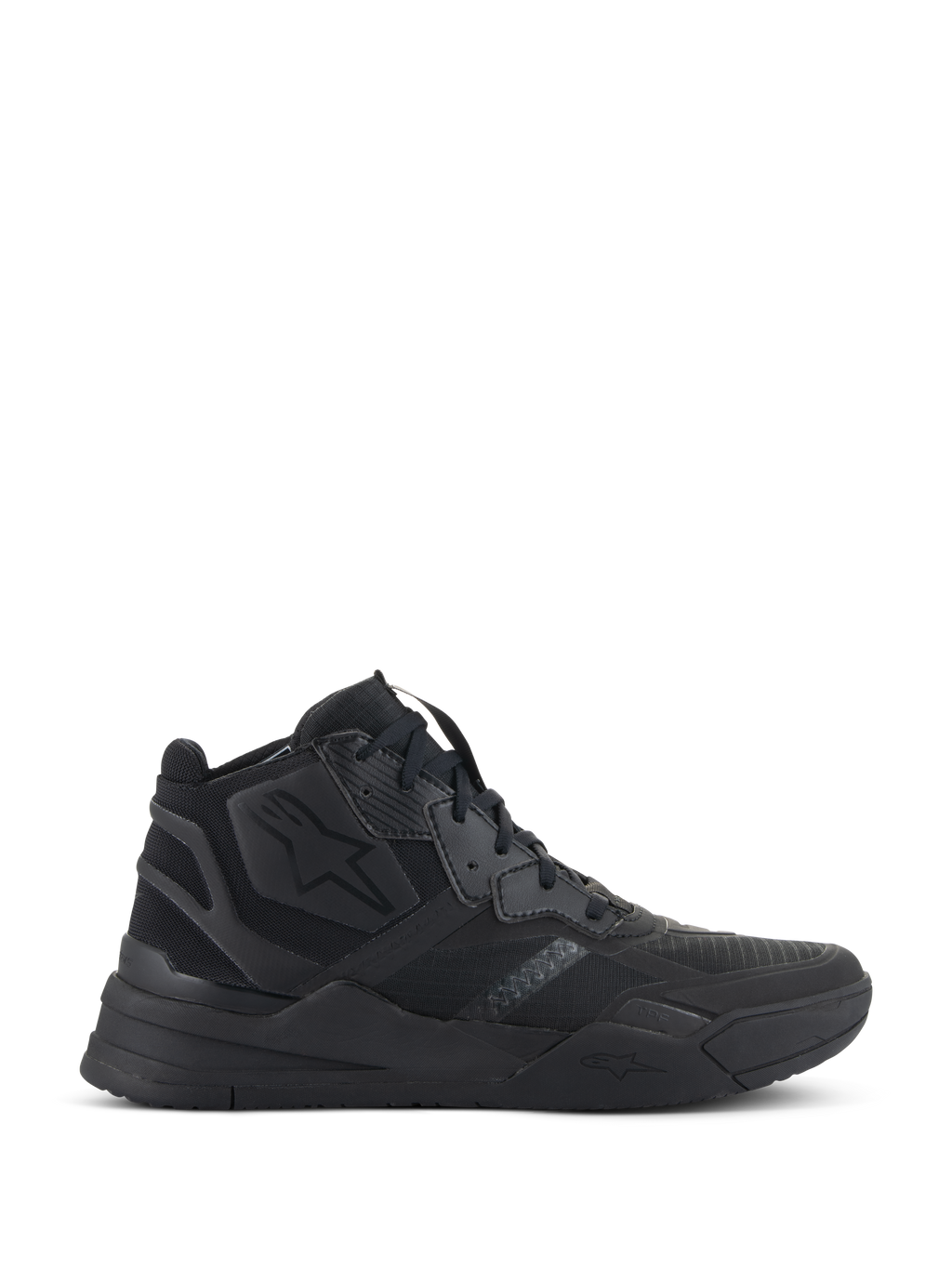 Zapatos Alpinestars Speedflight, zapatillas negras de caña alta, calzado urbano para montar en moto, parte superior de ripstop con refuerzos sin costuras, logotipo de estrella de Alpinestars, suela gruesa de doble densidad, estilo streetwear moderno