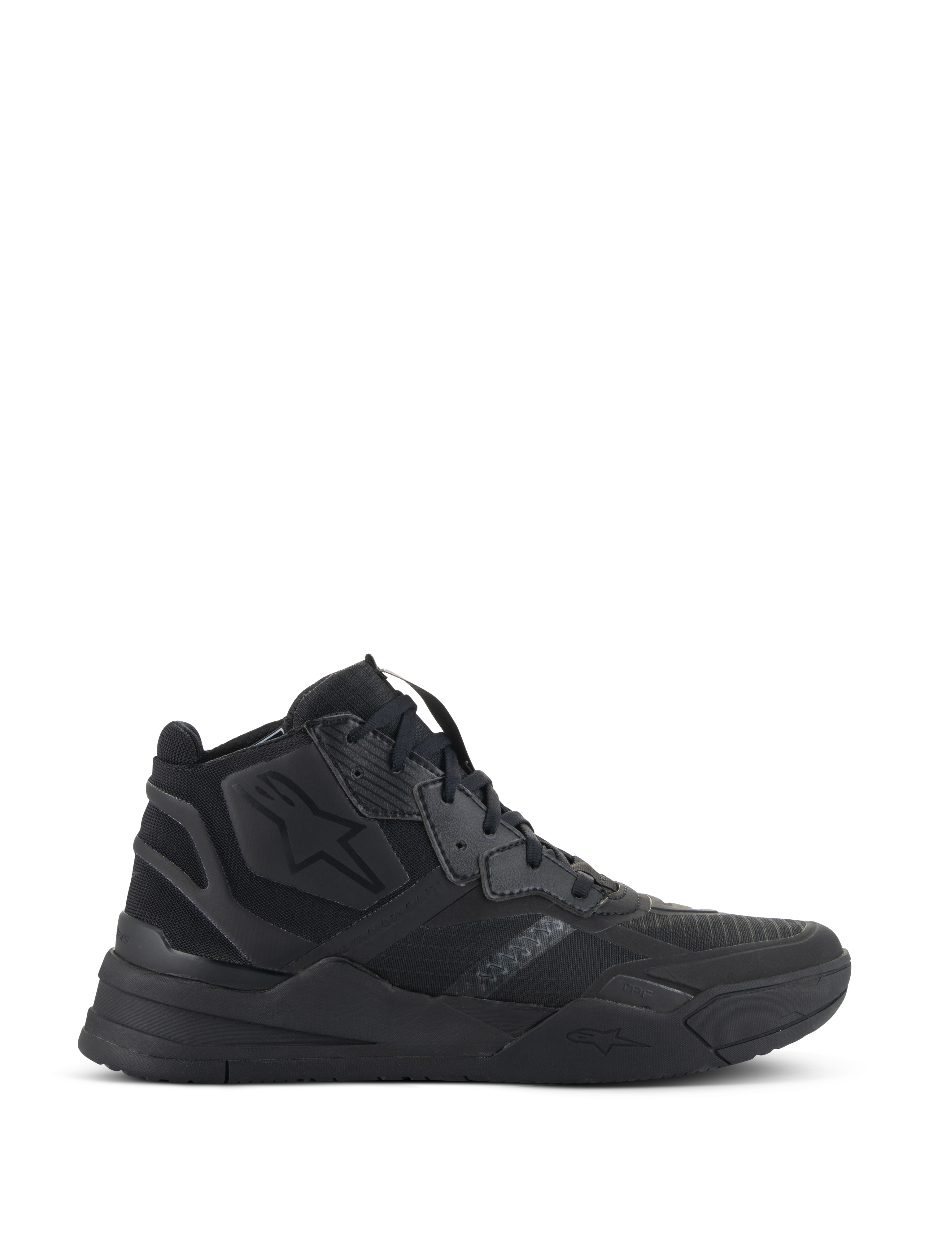 Zapatos Alpinestars Speedflight, zapatillas negras de caña alta, calzado urbano para montar en moto, parte superior de ripstop con refuerzos sin costuras, logotipo de estrella de Alpinestars, suela gruesa de doble densidad, estilo streetwear moderno