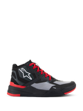 Alpinestars Speedflight Shoes, high-top motorcycle riding sneakers, Black and Bright Red with grey panels, featuring white star logo, red laces, and sporty urban design with TPF midsole