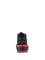 Alpinestars Speedflight Shoes, Performance Riding Shoes, Black Bright Red and White, rear view showing molded heel piece with small white Astar logo, red heel counter with alpinestars text, and performance ripstop upper.