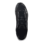 Zapatos Alpinestars Meta Road V2, calzado deportivo, negro y blanco, vista superior que muestra la parte superior de malla sintética transpirable, cordones negros y logotipo Astars blanco, diseñados para comodidad durante todo el día y ropa de trabajo para equipos de carreras.