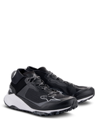 Alpinestars Meta XR V2 Shoes, Sportswear Shoes, Black White and Dark Gray, featuring a single-piece mesh upper, thick white cushioned midsole, and rugged outsole, casual athletic design with Alpinestars logo and patterned laces