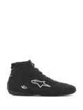 Zapatillas Alpinestars SP V2, calzado para automovilismo, ante negro con el logotipo de la estrella de Alpinestars en blanco, perfil de caña alta, cierre de cordones, suela de carreras ultrafina, diseño elegante para deportes de motor